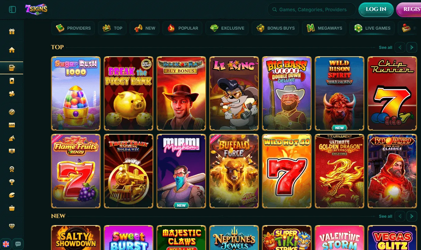 7Signs Casino games area on desktop