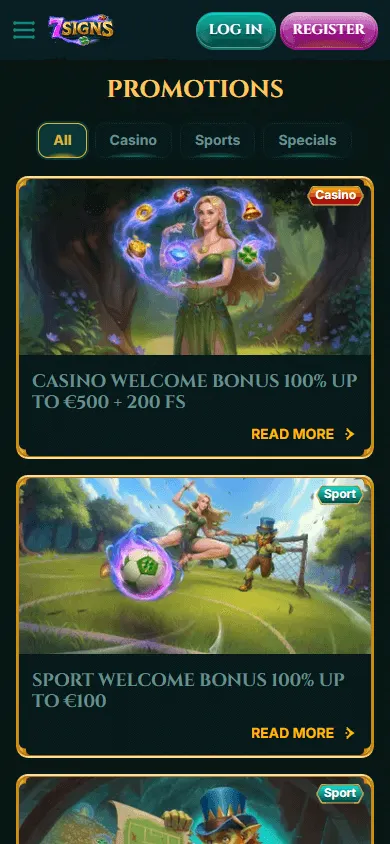 7Signs Casino promotions area on a mobile device