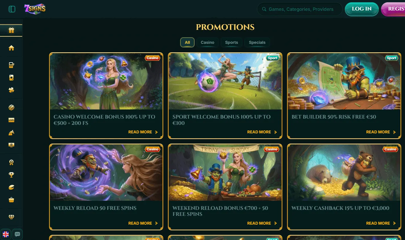7Signs Casino promotions area on desktop